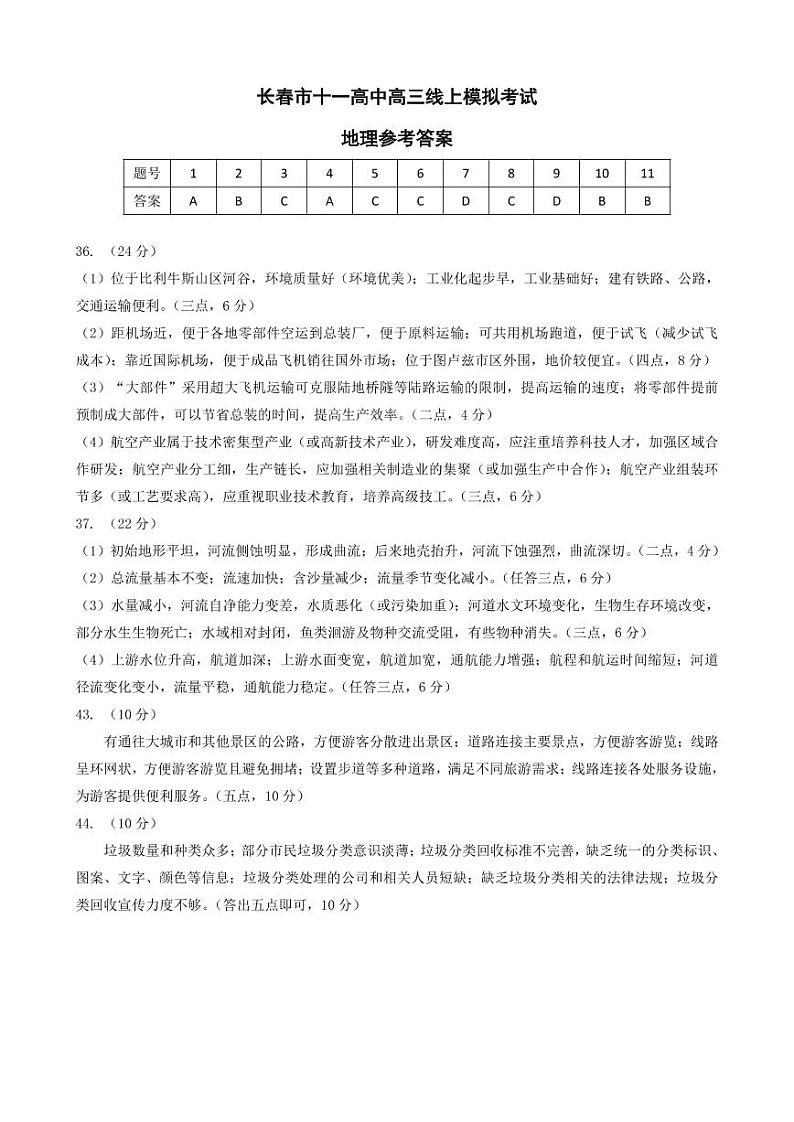 2020长春第十一高中高三下学期线上模拟考试文科综合试题PDF版含答案01