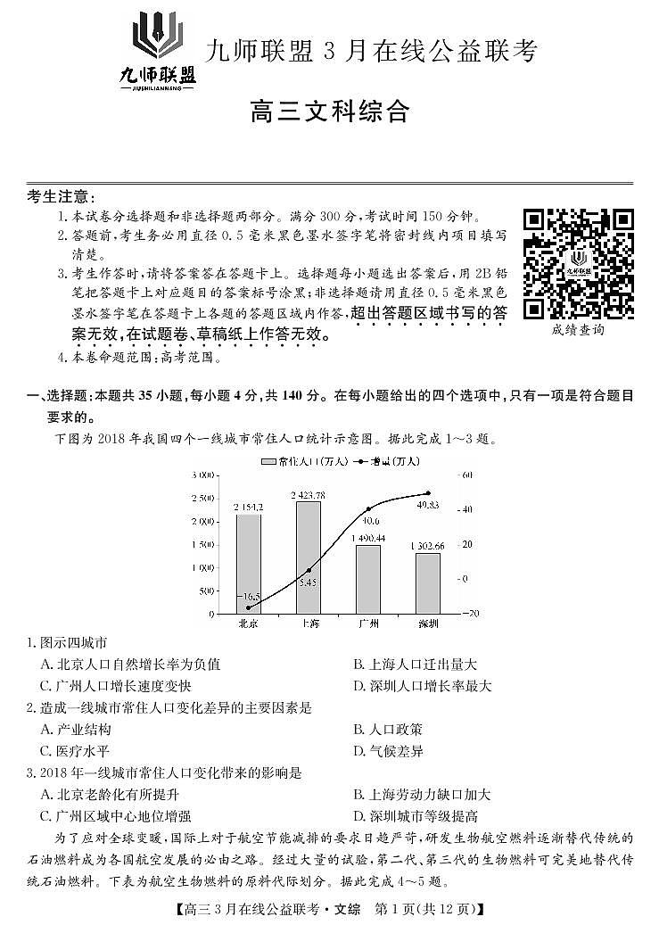 九师联盟公益考—文综第1页