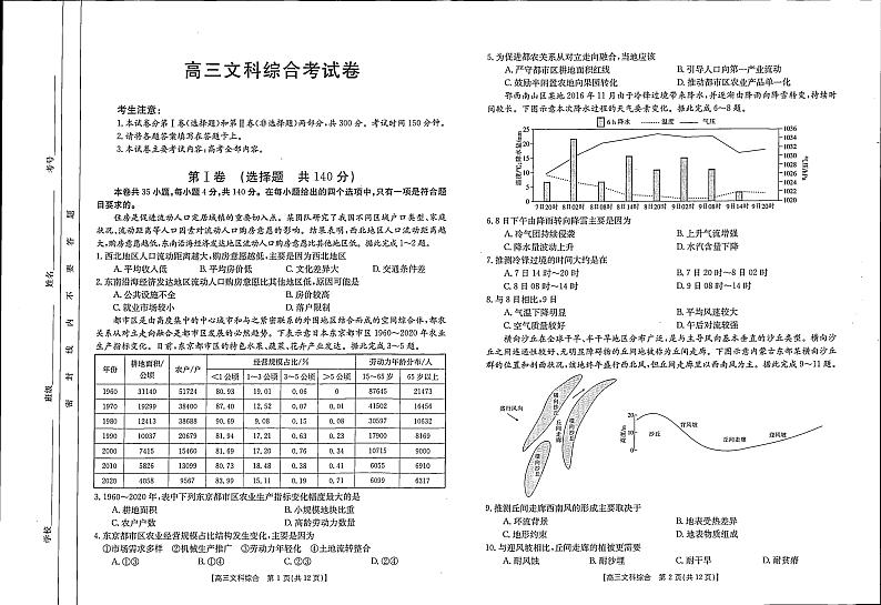 2023河南省豫南名校高三上学期10月质量检测文综试题扫描版含解析第1页