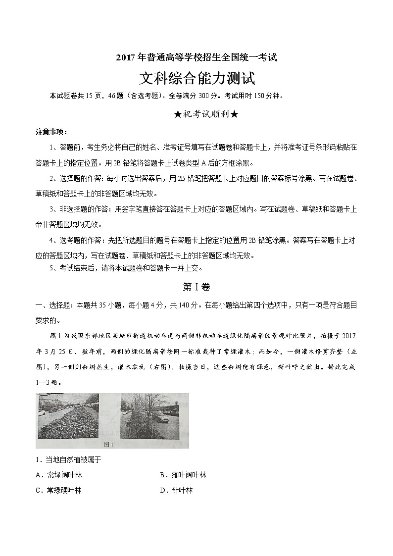 2017年新课标Ⅰ文综高考真题（含答案）01