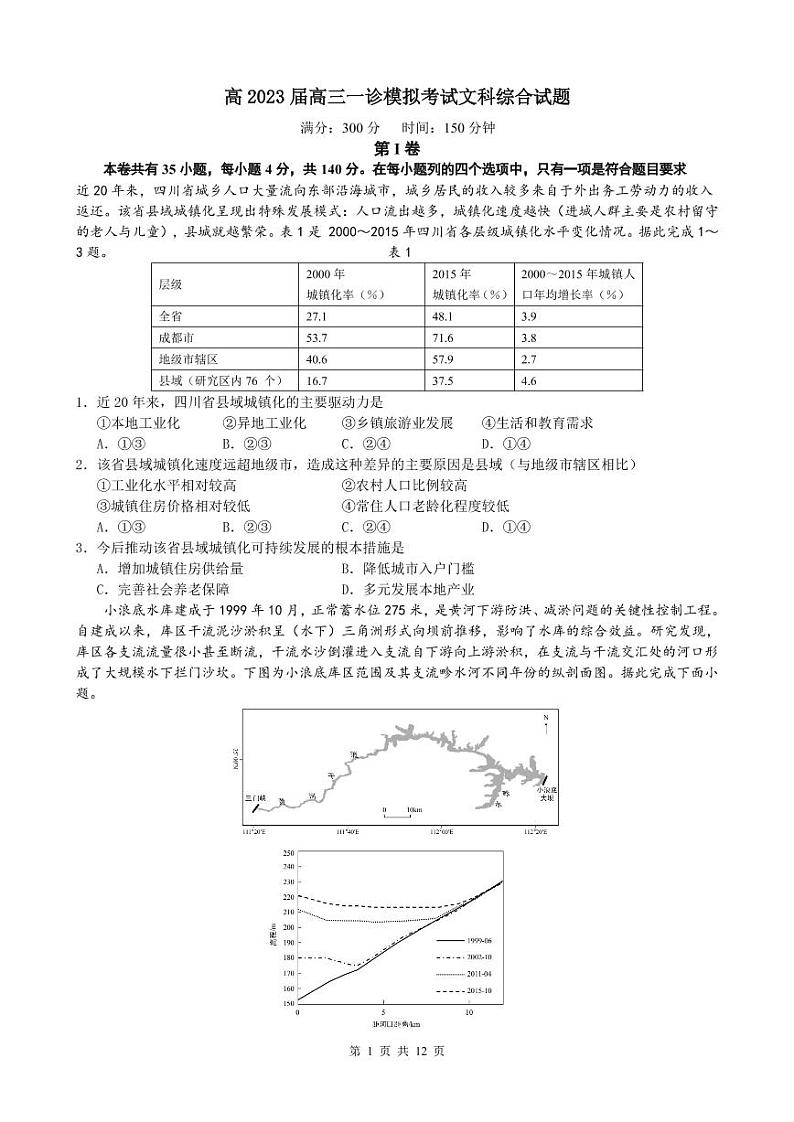 四川省成都七中2023届高三文综上学期一诊模拟考试试卷（PDF版附答案）01