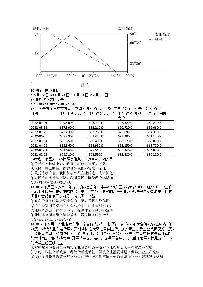 河南省TOP二十名校2022-2023学年高三文综上学期期末调研模拟卷二（Word版附解析）03