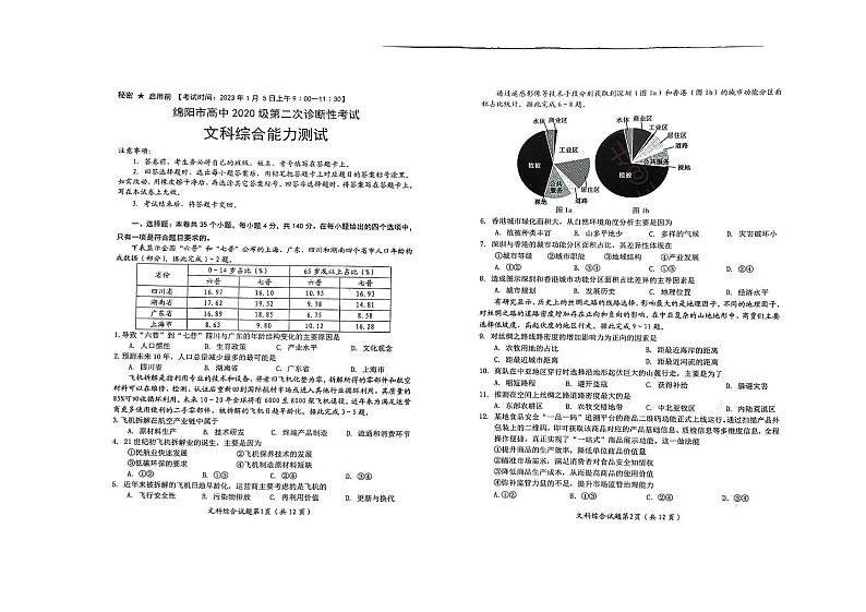 四川绵阳2023届高三二诊文科综合试题含答案第1页
