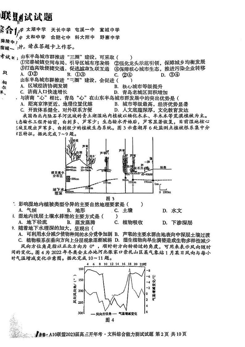 2022-2023学年安徽省A10联盟高三下学期开学考试 文综 PDF版含答案02
