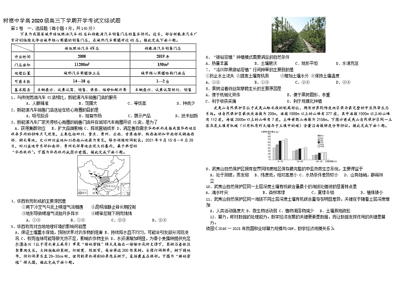 2023届四川省树德中学高三下学期2月开学考试文综含答案01
