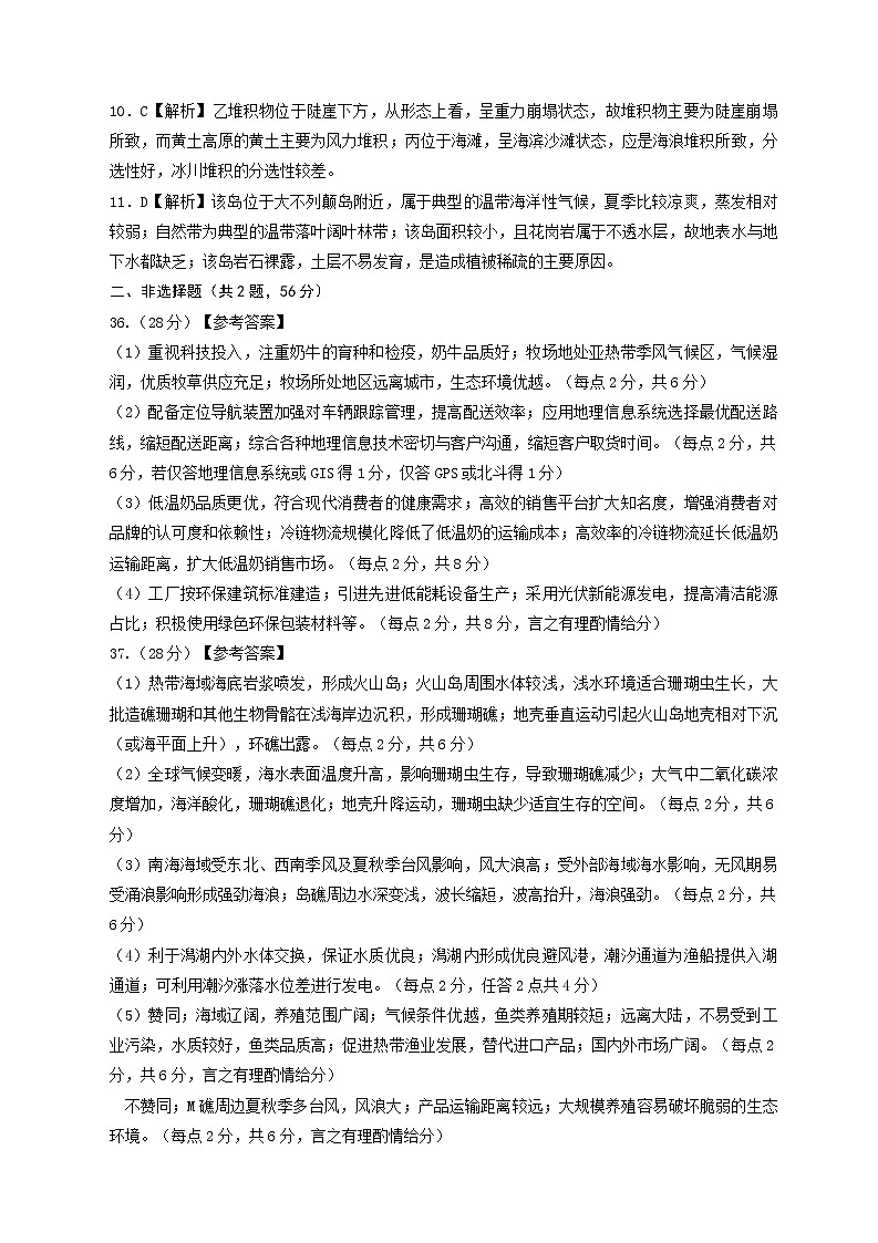 2023届安徽省“江南十校”文科综合测试参考答案（文字版）第2页