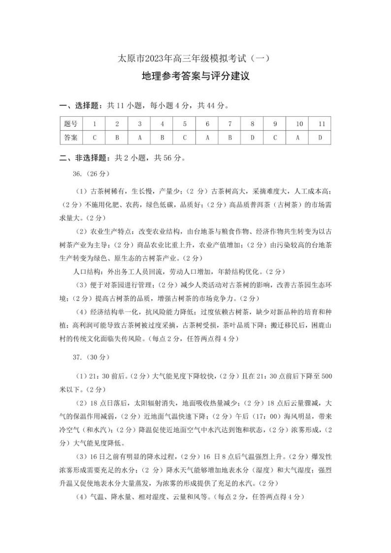 山西省太原市2023年高三一模 文科综合试题及答案01