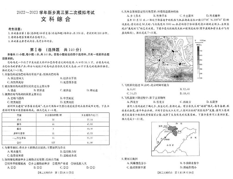 2023新乡高三下学期第二次模拟考试文综PDF含答案01