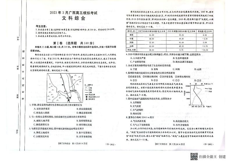2023玉林高三年级3月模拟考试文综试题PDF版含答案01