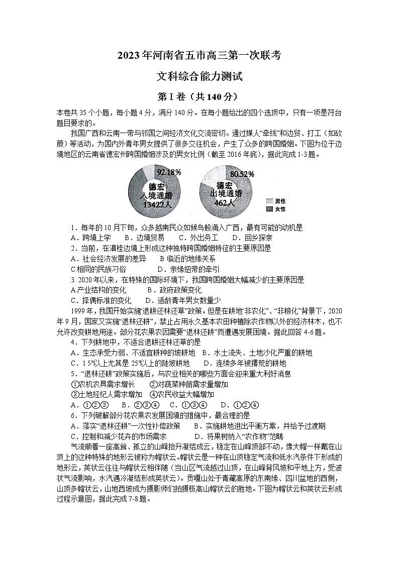 2023届河南省五市高三第一次联考文综试题(含答案)第1页