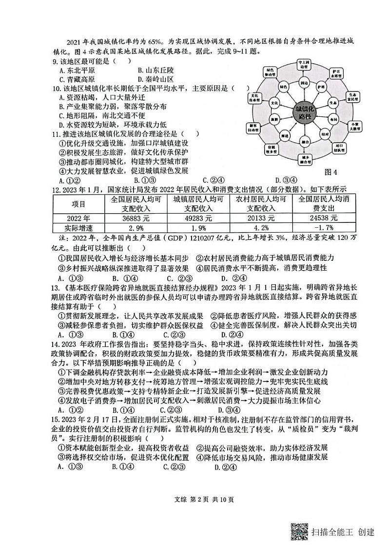 2023届江西省宜春市高三第二次模拟考文科综合试卷02