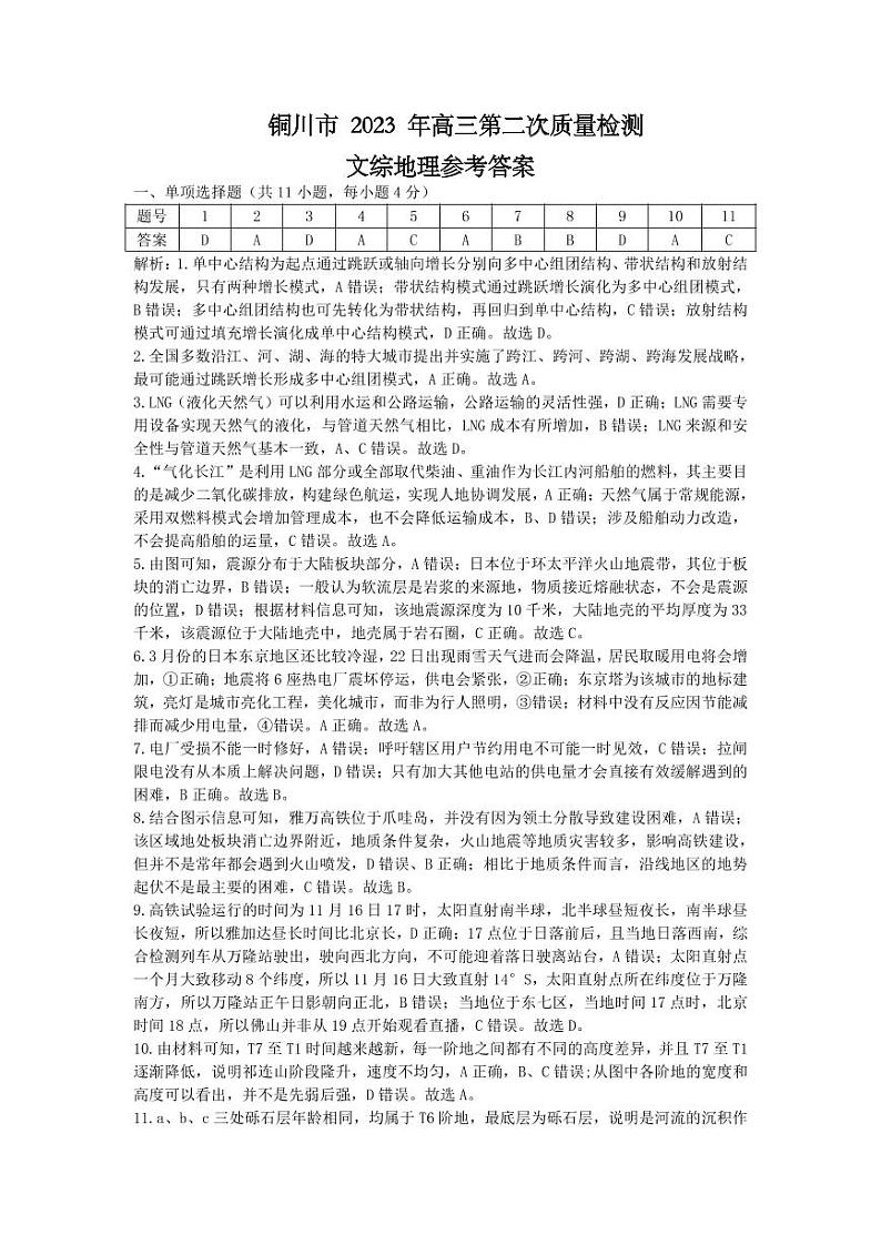 2023届陕西省铜川市高三第二次模拟考试文综答案第1页