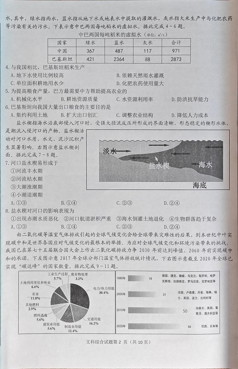 安徽省淮南市2023届高三第二次模拟考试 文综试题及答案02