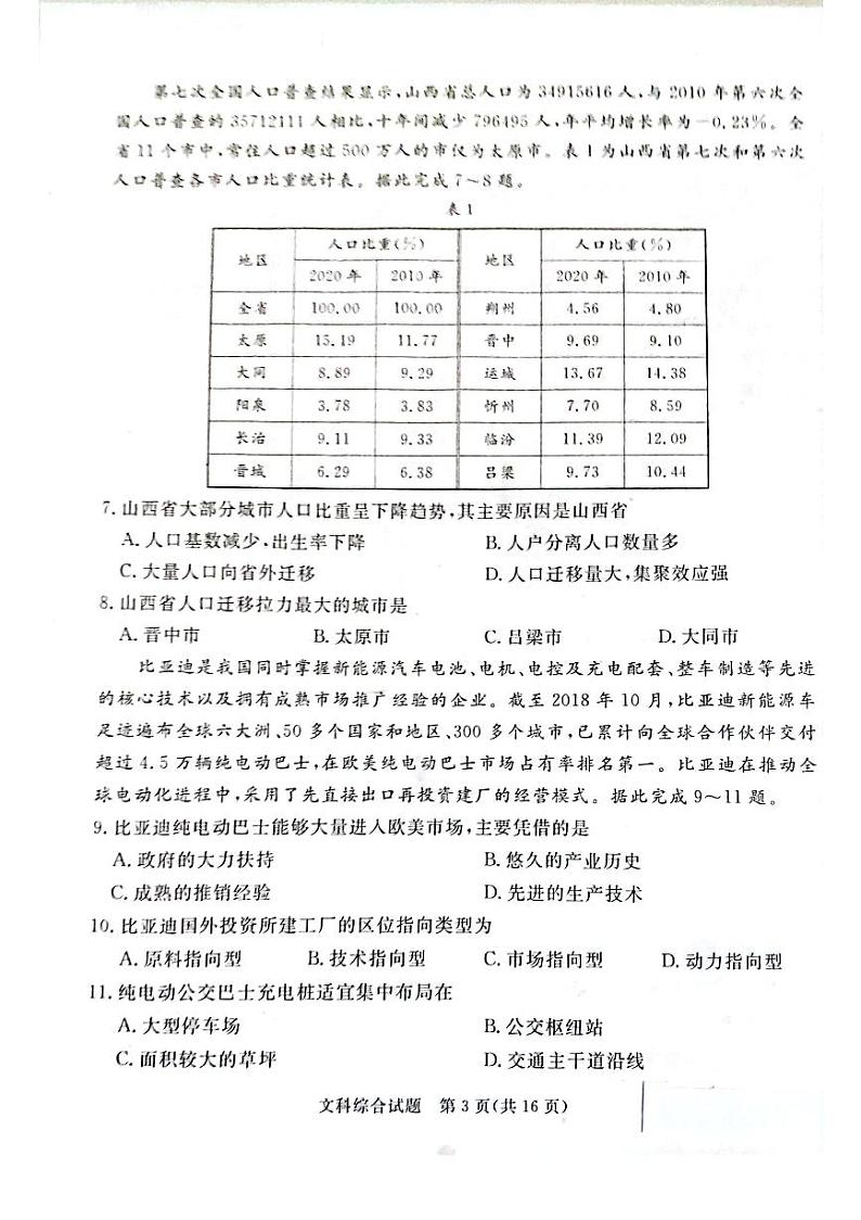 2022届山西省吕梁市高三第二次模拟考试文综试题（ PDF版）03