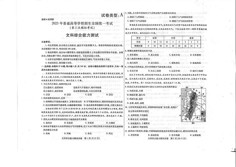 2023届内蒙古包头市高三下学期第二次模拟考试 文综 PDF版01