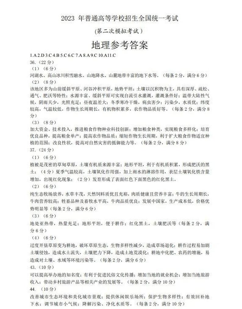 2023届内蒙古包头市高三下学期第二次模拟考试 文综 PDF版01