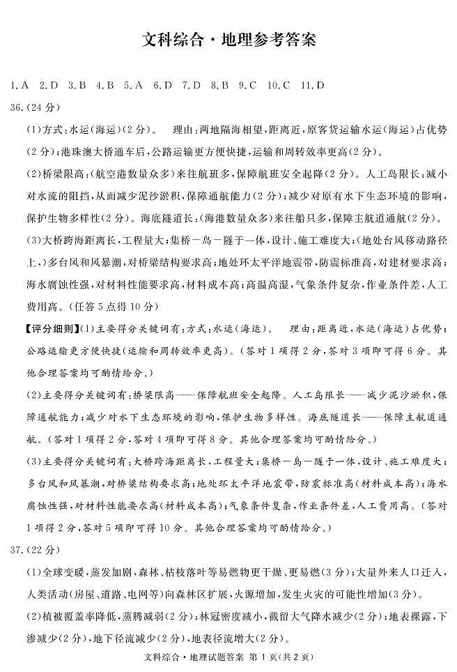 2021届四川省内江市高三下学期3月第二次模拟考试文科综合试题 PDF版01