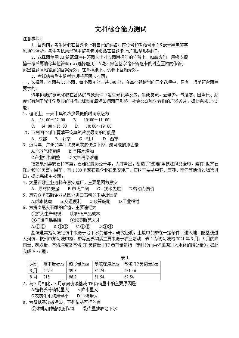 2023届四川省成都市蓉城高三下学期第三次联考文综试卷含答案01