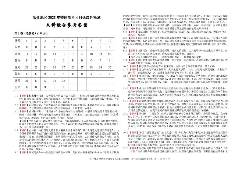 2022-2023学年新疆喀什地区高三下学期普通高考4月适应性检测 文综 PDF版01