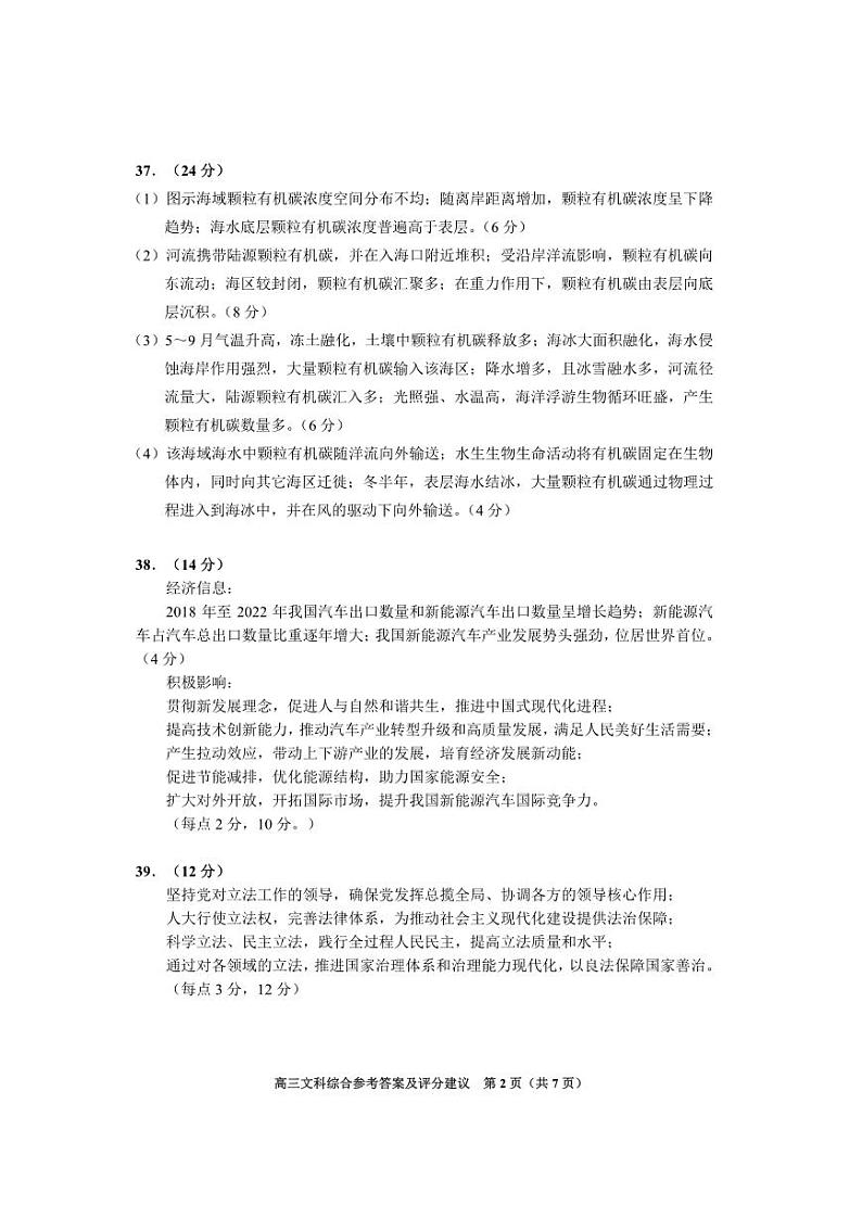 贵州省贵阳市2023届高三适应性考试（二)  文综答案第2页
