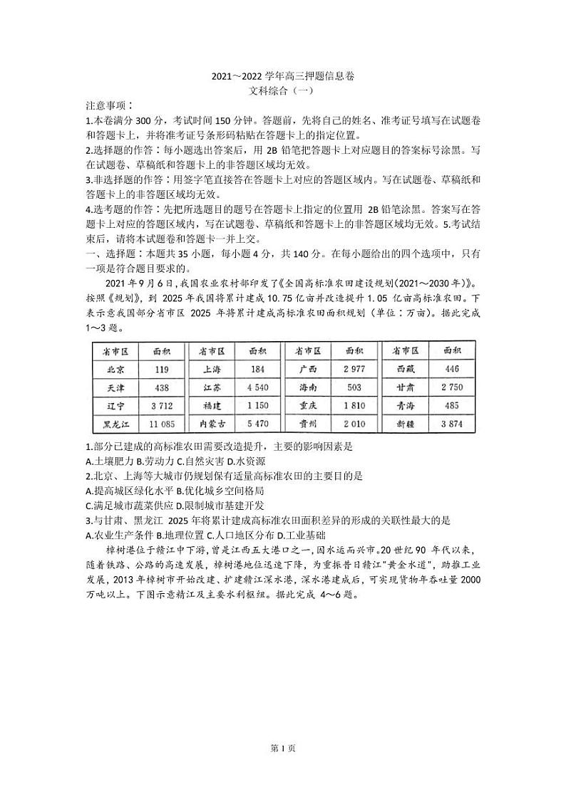 文科综合试题第1页