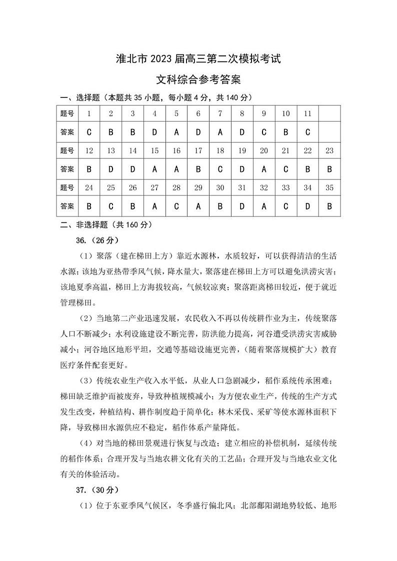 2023届安徽省淮北市高三下学期第二次模拟考试文科综合试题PDF版含答案01