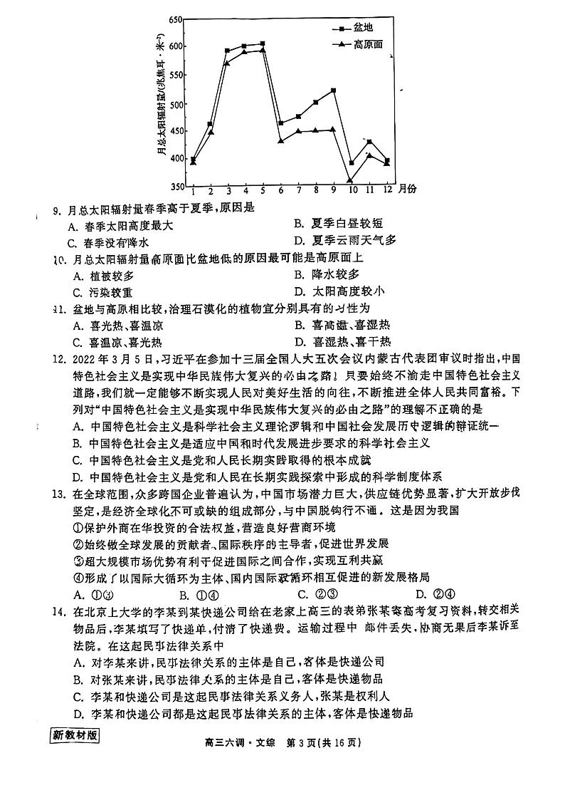 衡中同卷2023届高三年级六调考试（新教材老高考）文综第3页