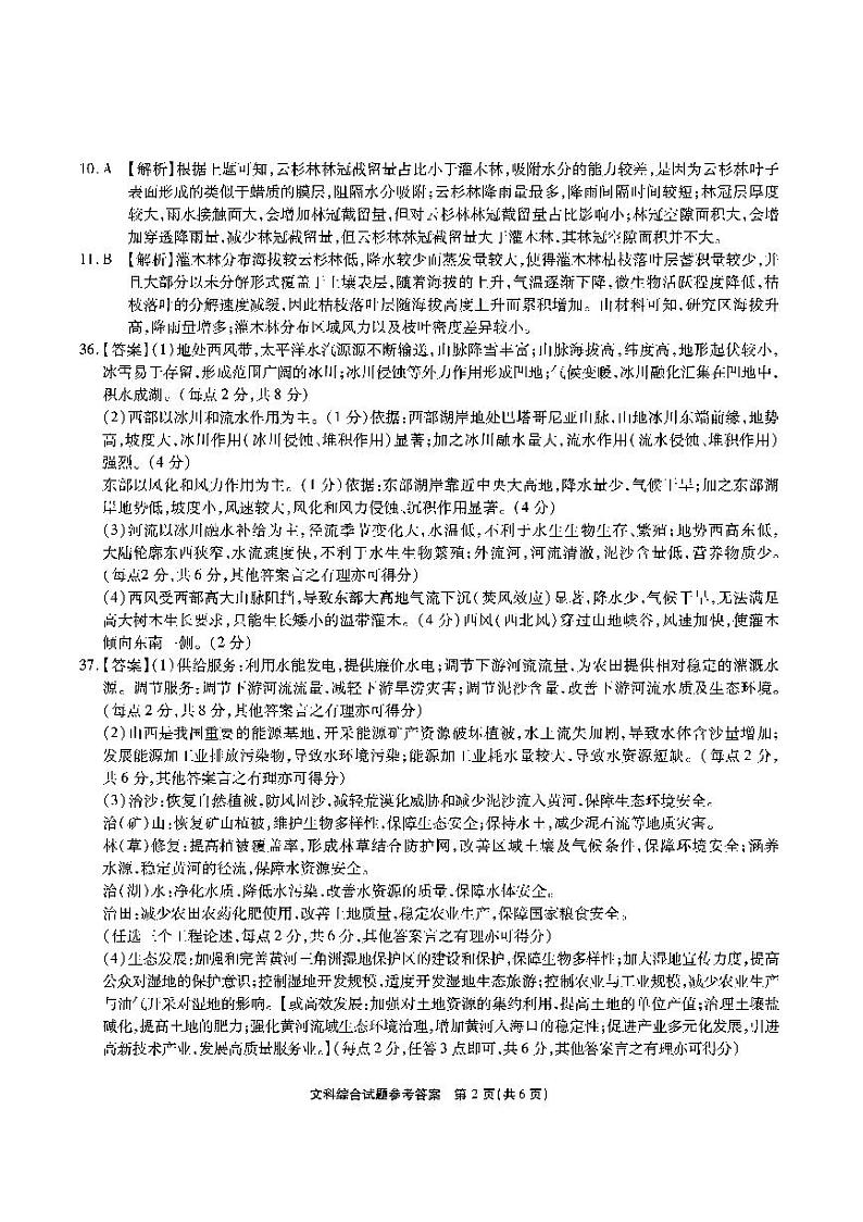 2023届安徽省江淮名校高三下学期5月联考文科综合答案 试卷02
