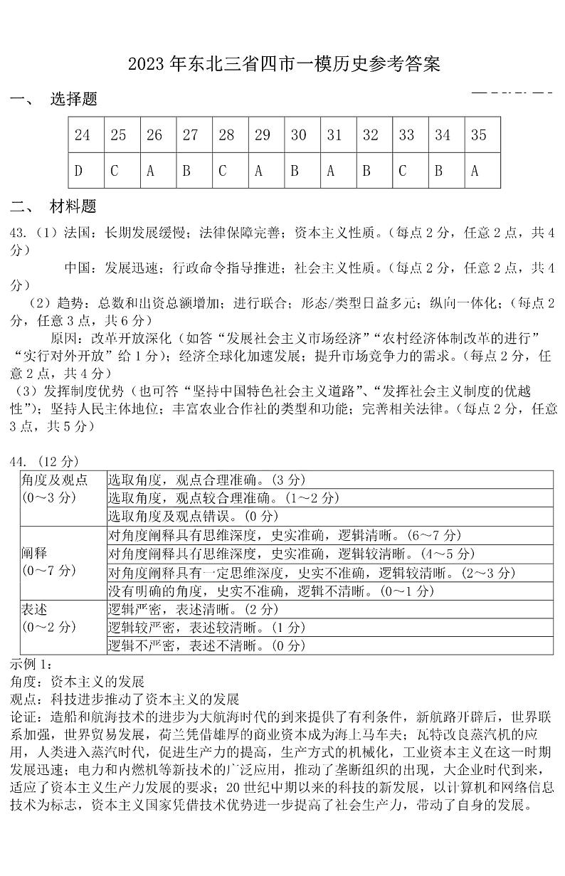 2023届东北三省四市教研联合体高三高考模拟考试（一）（暨长春三模、大连一模、沈阳二模、哈尔滨）文综答案第3页