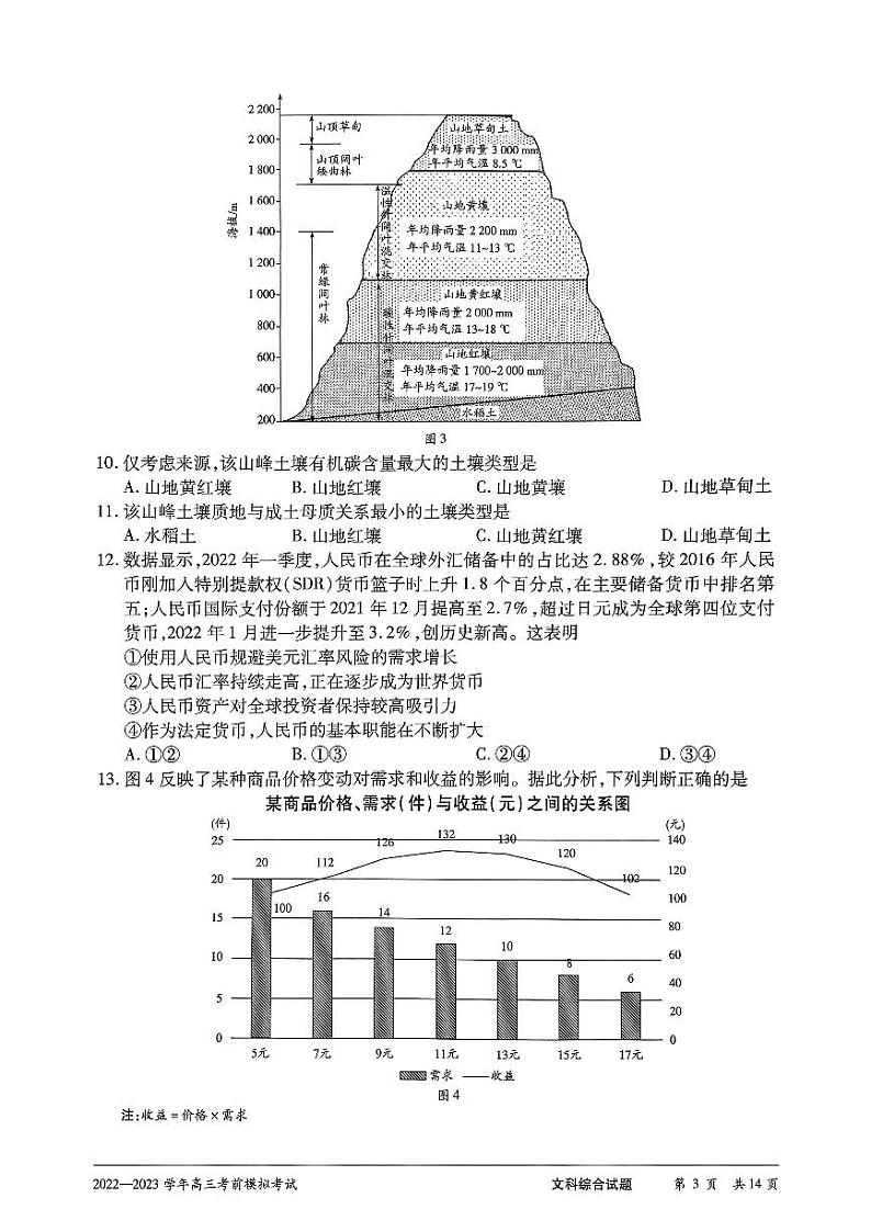 2023河南天一大联考高三下学期考前模拟文综试题及答案第3页