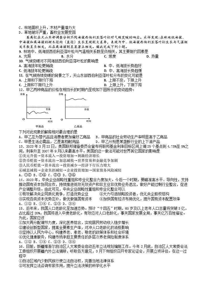四川省内江市第六中学2022-2023学年高三文综下学期强化训练（二）试题（Word版附答案）第2页