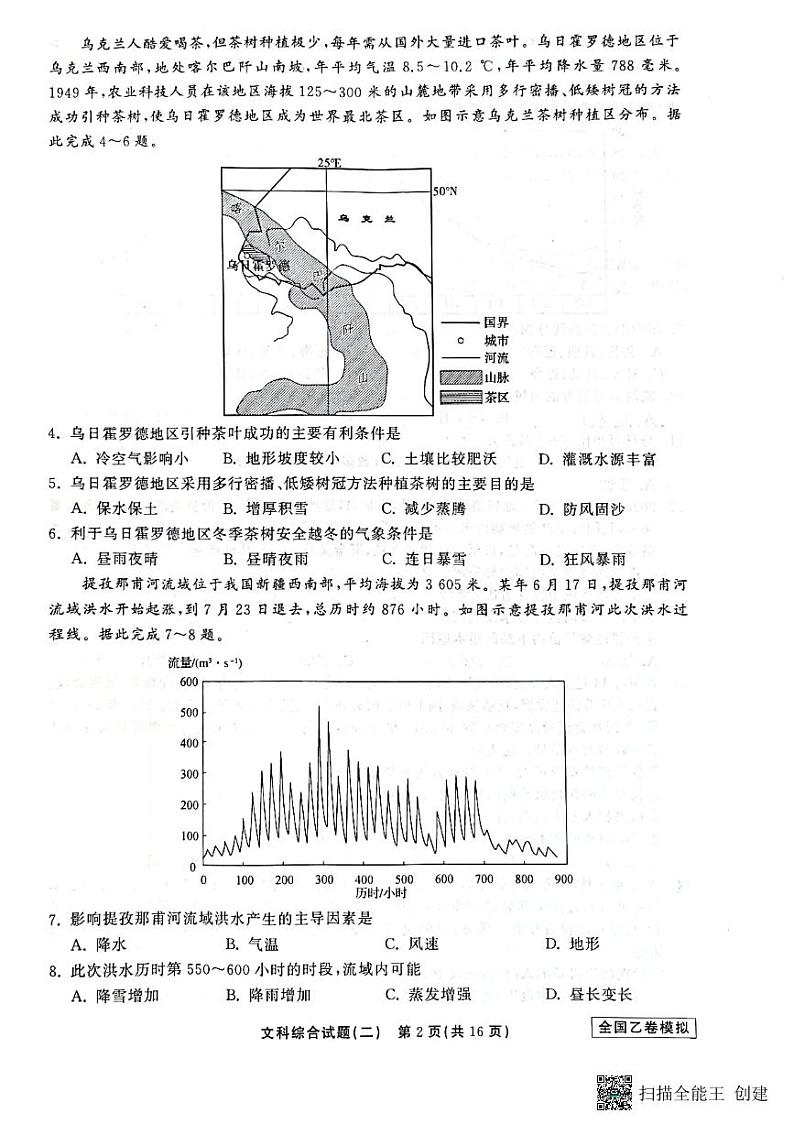 衡中同卷2023年高三学业质量检测二（全国乙卷）文科综合试题第2页