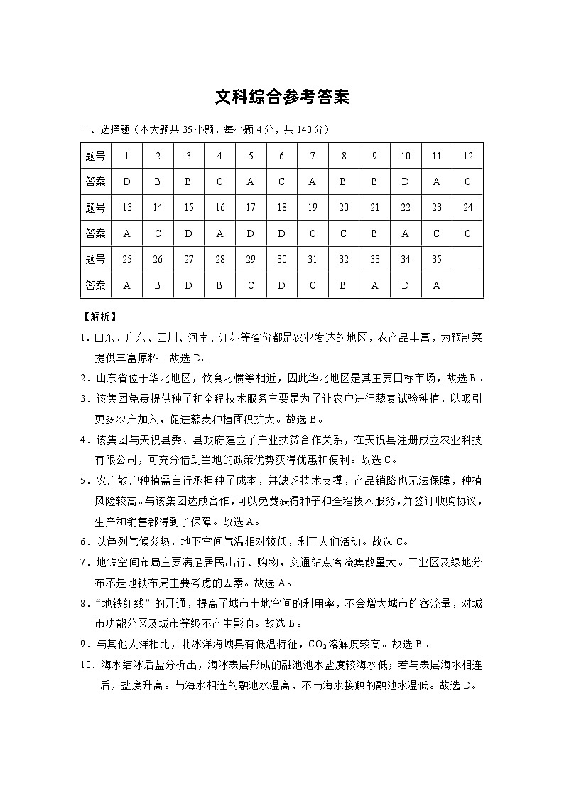 云南师范大学附属中学2023届高三第九次高考适应性月考（云南版）文综01