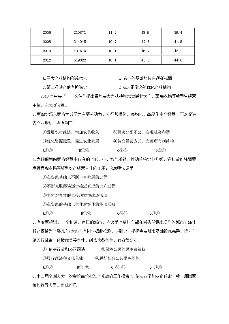 2013年安徽高考文综试题及答案第2页