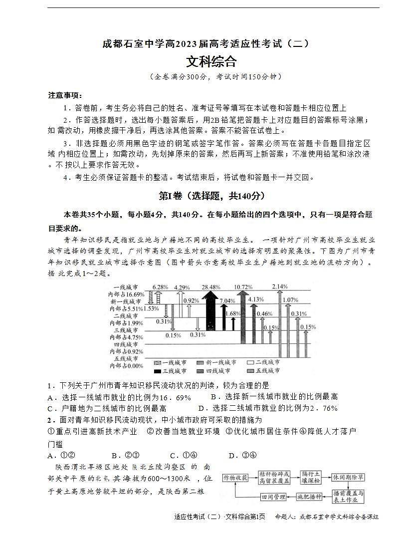 2023届四川省成都石室中学高考适应性考试（二）文科综合01