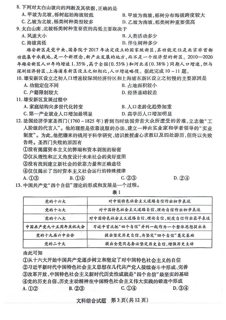 天一大联考顶尖计划2024届高中高三毕业班第一次考试文综试卷及答案第3页