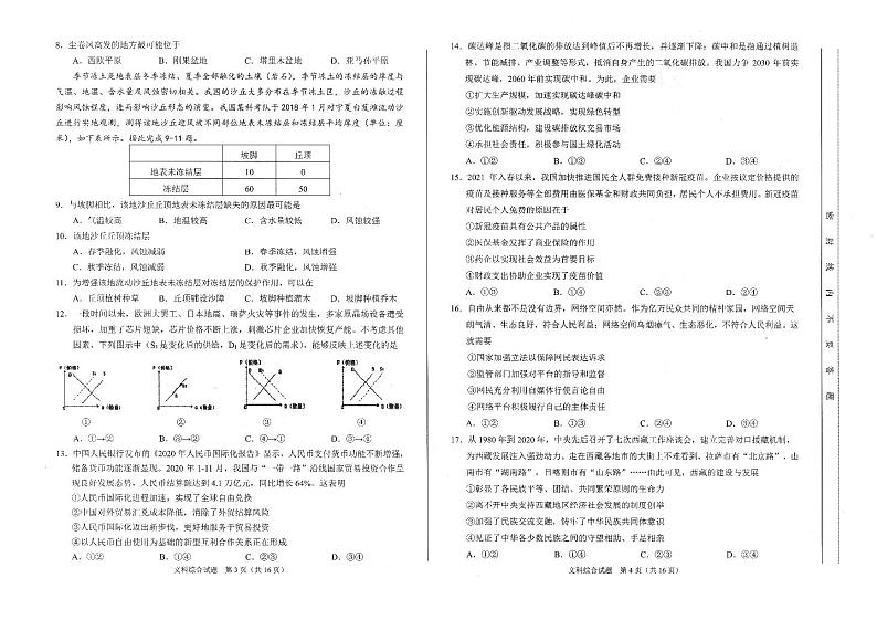 安徽省合肥市2020-2021高三第三次教学质量检测文科综合【试题+答案】第2页
