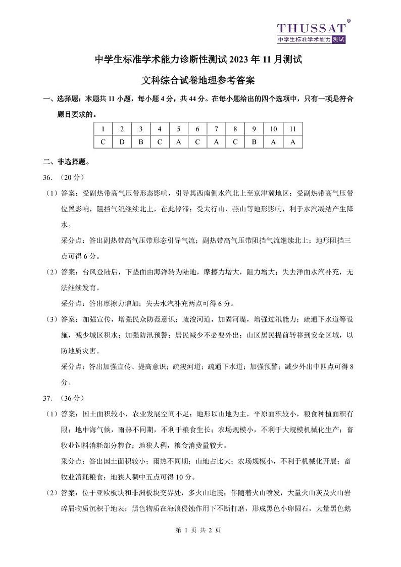 2024中学生标准学术能力诊断性测试高三上学期11月测试文综PDF版含答案01