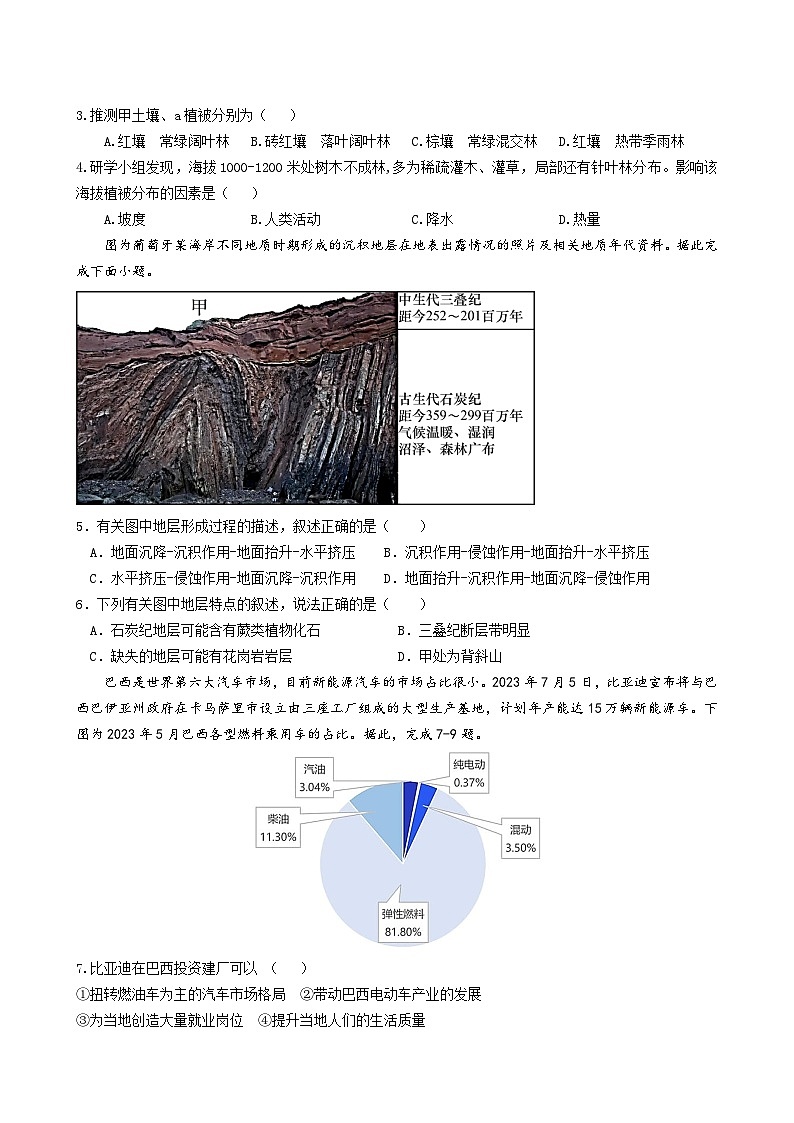 2024届高三上期半期考试文综试卷第2页