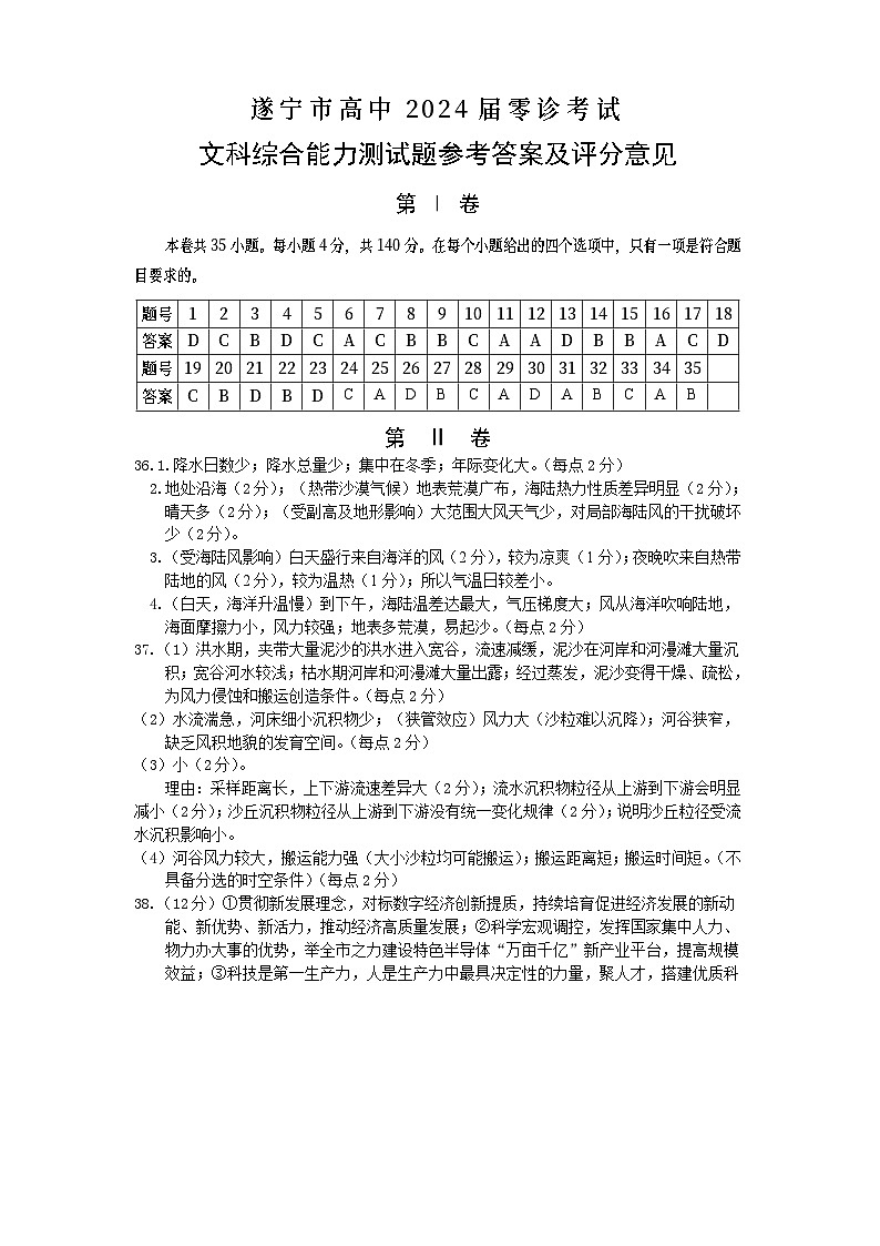 2024遂宁高三上学期零诊考试文综含答案01