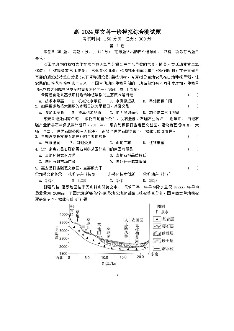2024届四川省成都市第七中学高三上学期一诊模拟考试文科综合试卷第1页