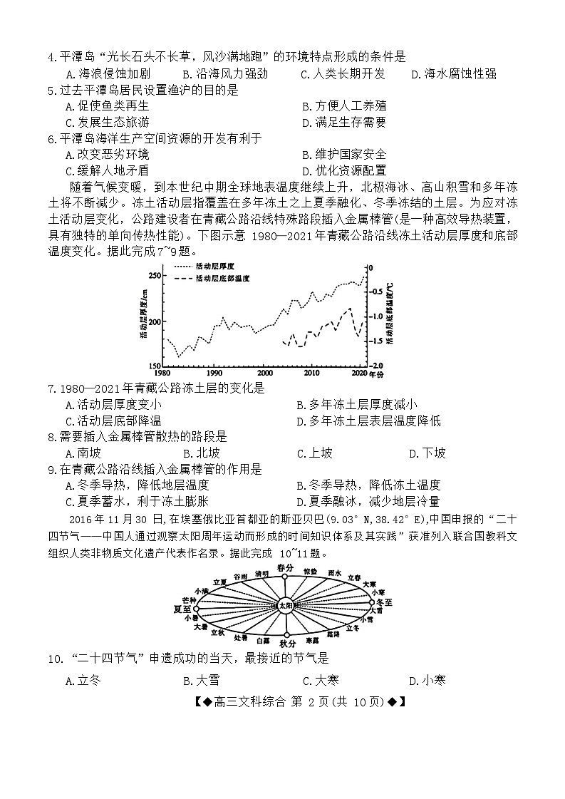 2024届高三文科综合模拟卷第2页