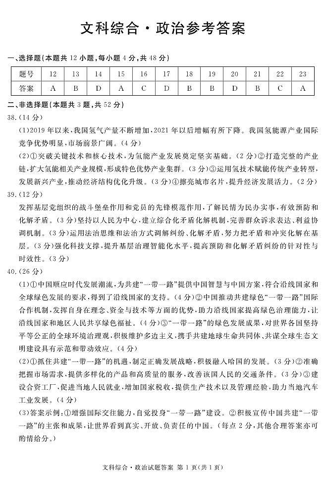 2024届四川省遂宁市高三上学期第一次诊断性考试（一模）文综试题01