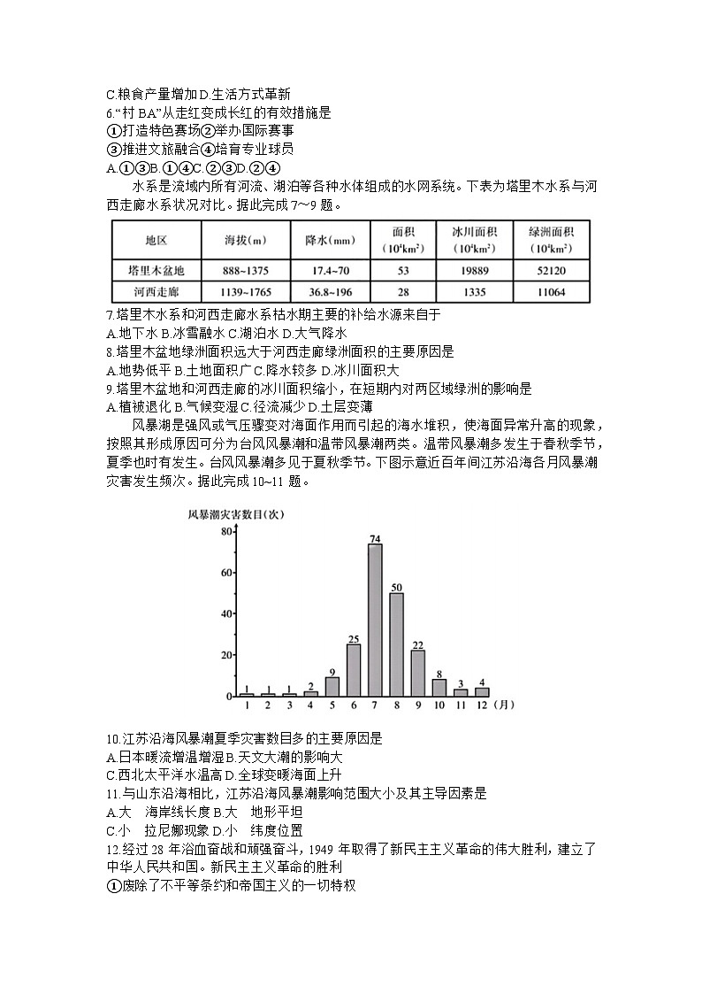 山西省省校际名校2024届高三下学期一模联考试题文综试卷（Word版附解析）第2页