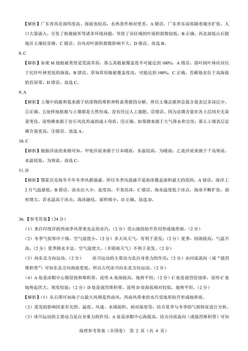 【全国卷】文科综合参考答案第2页