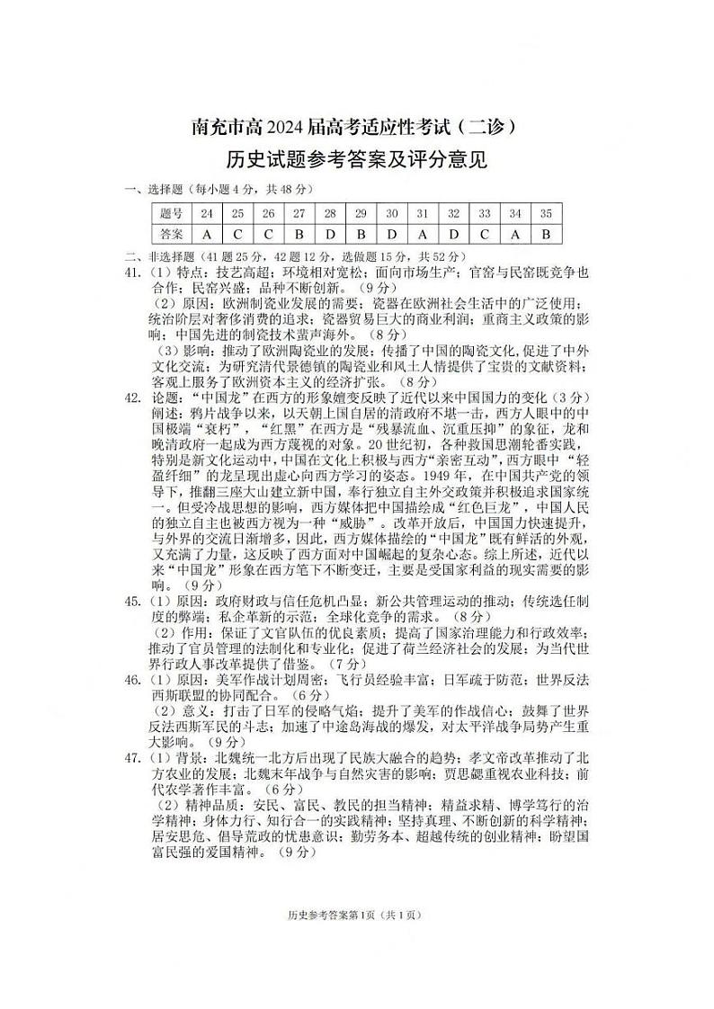 2024届四川省南充市高三下学期二诊考试文科综合试题02