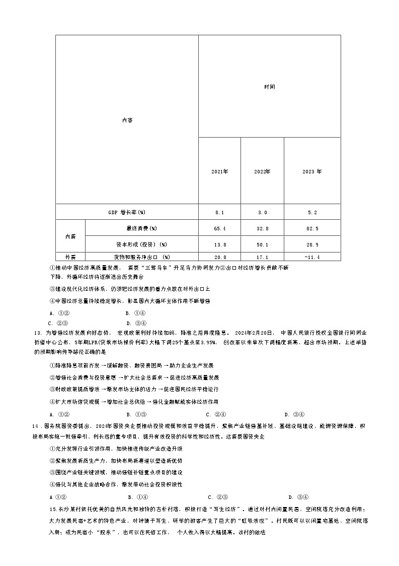 2024届四川省南充市高三下学期二诊考试文科综合试题03