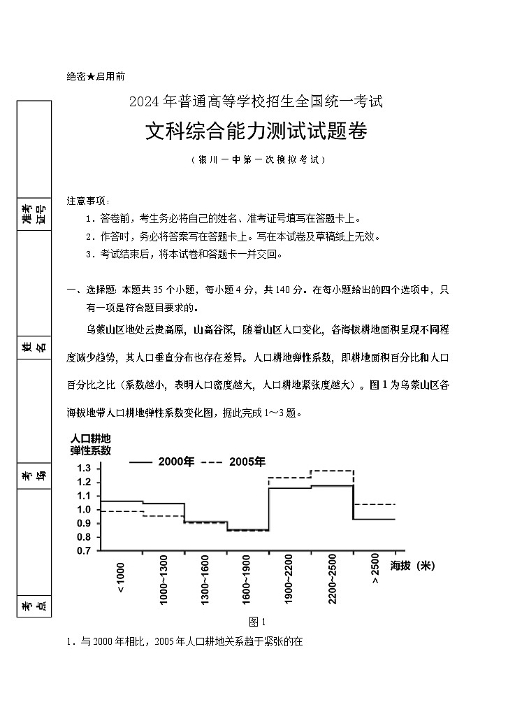 宁夏回族自治区银川一中2024届高三下学期第一次模拟考试文综_副本01