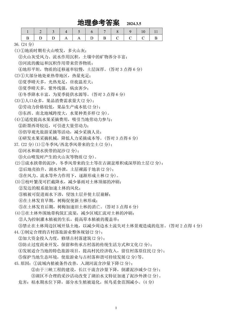 2024届四川省成都市第七中学高三下学期3月二诊模拟考试文综试题及答案01