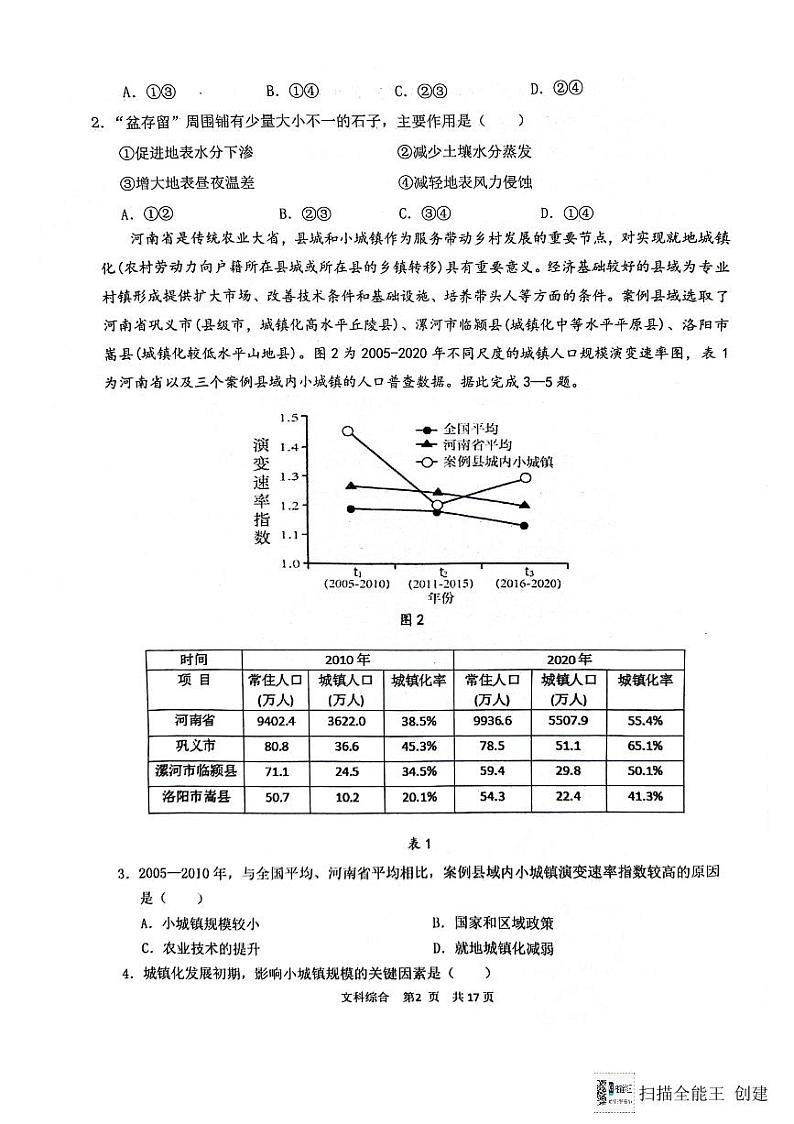 2024届陕西省汉中市高三下学期4月第二次检测（汉中二模）文综试题02